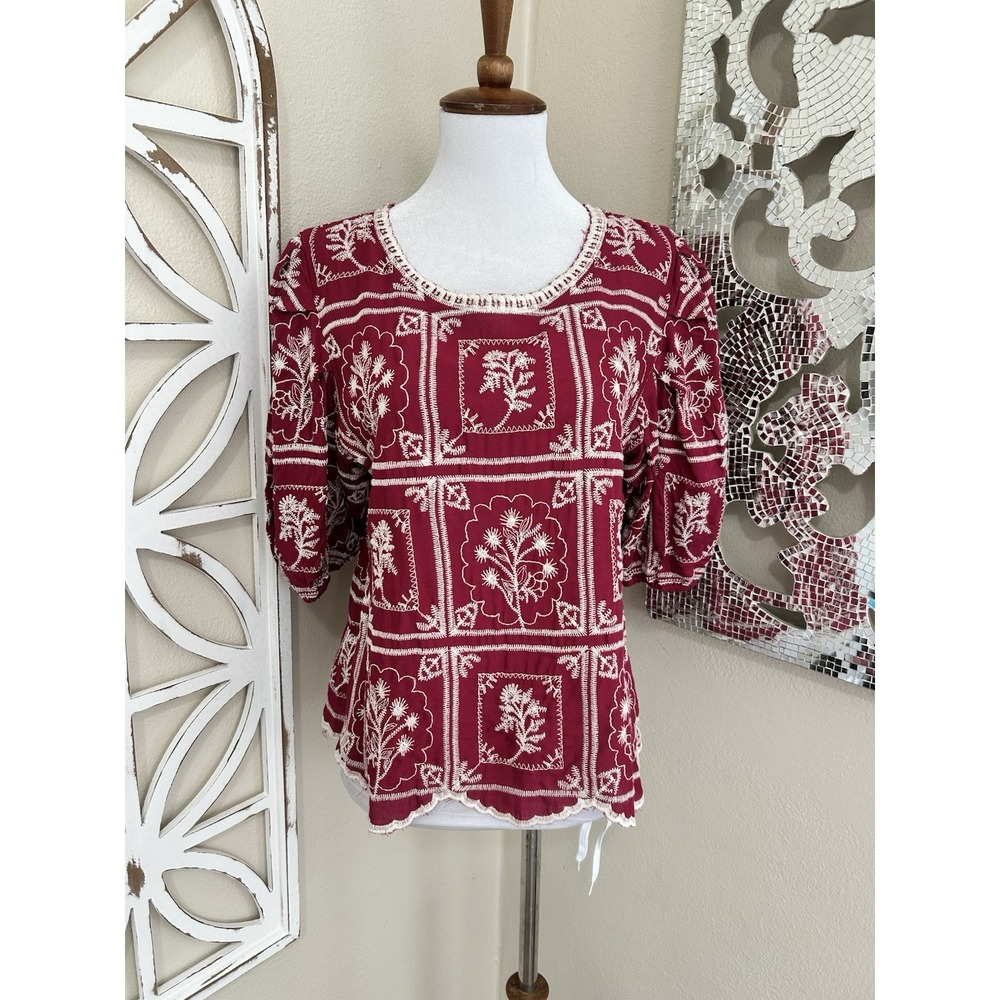 Solitaire SMALL Embroidery Boho Festival Prairie Short Sleeve NWT Flaw *031